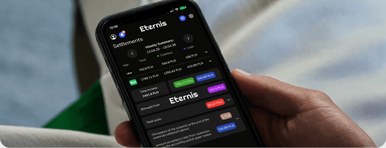 Eternis app on a phone — settlements and payouts